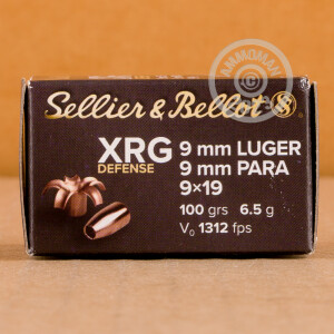 Photograph showing detail of 9MM SELLIER & BELLOT XRG DEFENSE 100 GRAIN SCHP (1000 ROUNDS)