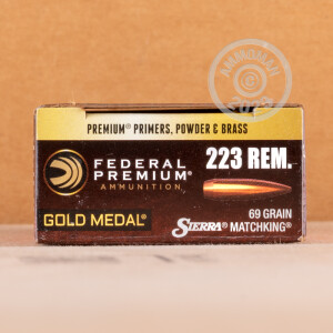 Image of 223 Remington ammo by Federal that's ideal for hunting varmint sized game, precision shooting.