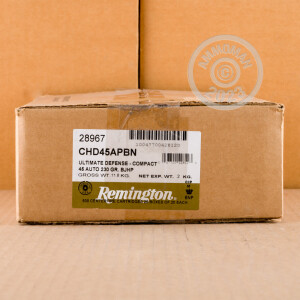 Image of the 45 ACP REMINGTON ULTIMATE DEFENSE 230 GRAIN JHP (500 ROUNDS) available at AmmoMan.com.