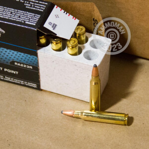 A photograph detailing the 223 Remington ammo with Pointed Soft-Point (PSP) bullets made by Winchester.