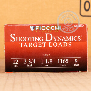 Photo detailing the 12 GAUGE FIOCCHI 2-3/4" 1-1/8 OZ. #9 SHOT (250 ROUNDS) for sale at AmmoMan.com.