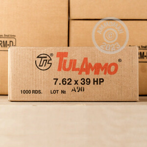 Photo detailing the 7.62x39MM TULA CARTRIDGE WORKS 122 GRAIN HP (1000 ROUNDS) for sale at AmmoMan.com.