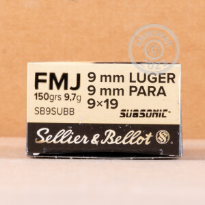 Image of the 9MM LUGER SELLIER & BELLOT SUBSONIC 150 GRAIN FMJ (1000 ROUNDS) available at AmmoMan.com.