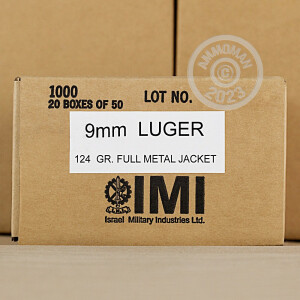 An image of 9mm Luger ammo made by Israeli Military Industries at AmmoMan.com.