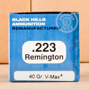 Photo detailing the 223 REMINGTON BLACK HILLS REMANUFACTURED V-MAX 40 GRAIN POLYMER TIP (50 ROUNDS) for sale at AmmoMan.com.
