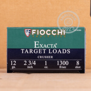 Photo detailing the 12 GA FIOCCHI CRUSHER 2 3/4" 1oz. #8 SHOT (250 Rounds) for sale at AmmoMan.com.