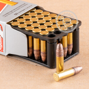  rounds of .22 Long Rifle ammo with copper plated soft point bullets made by Aguila.