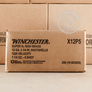 Image of the 12 GAUGE WINCHESTER SUPER-X 2-3/4" 1-1/4 OZ. #5 SHOT (25 ROUNDS) available at AmmoMan.com.