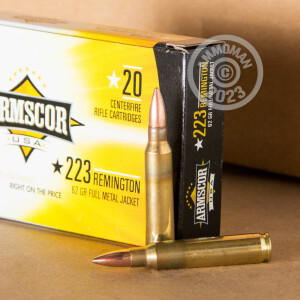 Photo of 223 Remington FMJ-BT ammo by Armscor for sale.