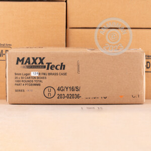 An image of 9mm Luger ammo made by MaxxTech at AmmoMan.com.