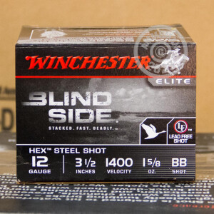 Photograph showing detail of 12 GAUGE WINCHESTER ELITE BLIND SIDE 3-1/2" 1-5/8 OZ. BB HEX STEEL SHOT (25 ROUNDS)