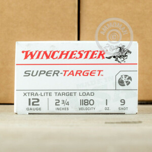 Photo detailing the 12 GAUGE WINCHESTER SUPER TARGET 2-3/4" #9 SHOT (25 ROUNDS) for sale at AmmoMan.com.
