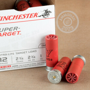 Photo detailing the 12 GAUGE WINCHESTER SUPER TARGET 2-3/4" #9 SHOT (25 ROUNDS) for sale at AmmoMan.com.