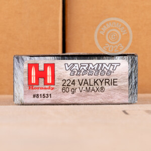 Photo of .224 Valkyrie V-MAX ammo by Hornady for sale.