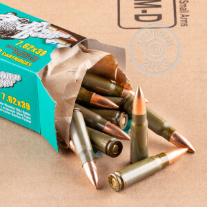 Image of Brown Bear 7.62 x 39 rifle ammunition.