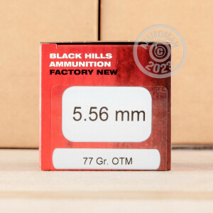 Photograph showing detail of 5.56MM BLACK HILLS 77 GRAIN OTM (500 ROUNDS)
