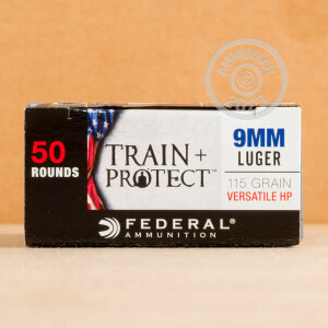 Photograph showing detail of 9MM LUGER FEDERAL TRAIN + PROTECT 115 GRAIN VERSATILE HOLLOW POINT (500 ROUNDS)