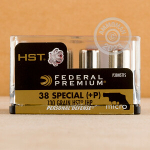 Photo detailing the 38 SPECIAL +P FEDERAL PERSONAL DEFENSE HST MICRO 130 GRAIN JHP (200 ROUNDS) for sale at AmmoMan.com.