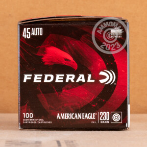 Photograph showing detail of .45 ACP FEDERAL AMERICAN EAGLE 230 GRAIN FMJ (100 ROUNDS)
