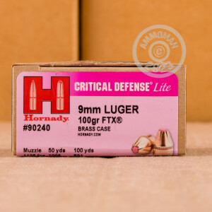 Image of the 9MM LUGER HORNADY CRITICAL DEFENSE LITE 100 GRAIN JHP (25 ROUNDS) available at AmmoMan.com.