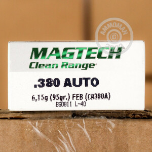 Photograph showing detail of 380 ACP MAGTECH CLEAN RANGE 95 GRAIN FED (50 ROUNDS)
