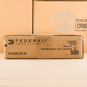 Photo detailing the 357 MAGNUM FEDERAL PERSONAL DEFENSE 158 GRAIN JHP (20 ROUNDS) for sale at AmmoMan.com.