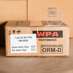 Photo detailing the 7.62x54R WOLF WPA 174 GRAIN FMJ (500 ROUNDS) for sale at AmmoMan.com.