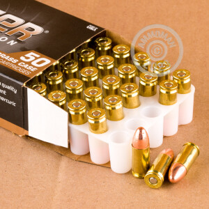 Photo detailing the 9MM BLAZER BRASS 124 GRAIN FULL METAL JACKET #5201 (1000 ROUNDS) for sale at AmmoMan.com.
