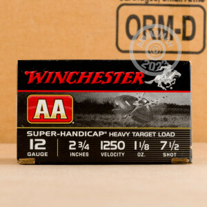 Photo detailing the 12 GAUGE 2 3/4" WINCHESTER AA SUPER-HANDICAP #7-1/2 (250 ROUNDS) for sale at AmmoMan.com.