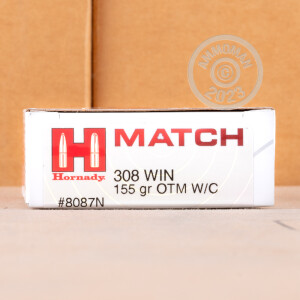 Photograph showing detail of 308 WIN HORNADY MATCH 155 GRAIN OTM (20 ROUNDS)