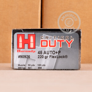 Image of the 45 ACP +P HORNADY CRITICAL DEFENSE 220 GRAIN JHP (20 ROUNDS) available at AmmoMan.com.