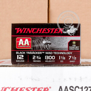 Photograph showing detail of 12 GAUGE WINCHESTER AA TRAACKER BLACK WAD 2-3/4" 1-1/8 OZ. #7.5 SHOT (25 ROUNDS)