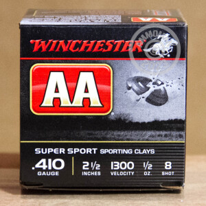 Image of the 410 BORE WINCHESTER AA SPORTING CLAYS 2-1/2" 1/2 OZ. #8 SHOT (25 ROUNDS) available at AmmoMan.com.