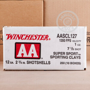 Photo detailing the 12 GAUGE WINCHESTER AA SPORTING CLAYS 2 3/4" 1 OZ #7.5 SHOT (25 ROUNDS) for sale at AmmoMan.com.
