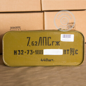 Photo detailing the 7.62X54R RUSSIAN SURPLUS 149 GRAIN FMJ SILVER TIP SPAM CAN (440 ROUNDS) for sale at AmmoMan.com.