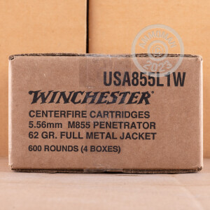 Photo detailing the 5.56X45 WINCHESTER 62 GRAIN FMJ M855 (600 ROUNDS) for sale at AmmoMan.com.