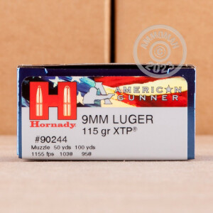 Image of the 9MM LUGER HORNADY AMERICAN GUNNER 115 GRAIN JHP (25 ROUNDS) available at AmmoMan.com.