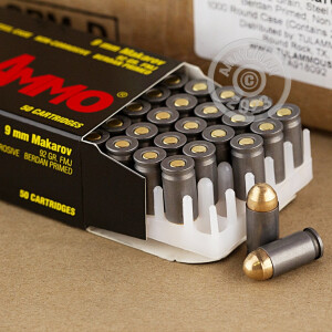 Photograph showing detail of 9MM MAKAROV TULA 92 GRAIN FMJ (50 ROUNDS)