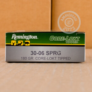 Photo detailing the 30-06 SPRINGFIELD REMINGTON CORE-LOKT TIPPED 180 GRAIN POLYMER TIP (200 ROUNDS) for sale at AmmoMan.com.