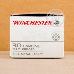 Photograph showing detail of 30 CARBINE WINCHESTER USA 110 GRAIN FMJ (50 ROUNDS)