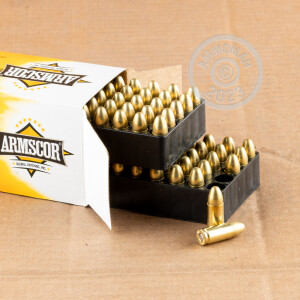 Image of bulk 9mm Luger ammo by Armscor that's ideal for training at the range.