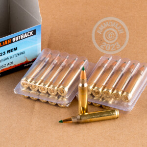 A photograph detailing the 223 Remington ammo with Polymer Tipped bullets made by Australian Outback.