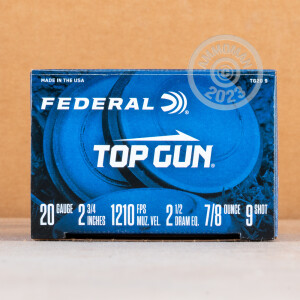Photo detailing the 20 GAUGE FEDERAL TOP GUN 2-3/4" #9 SHOT (25 SHELLS) for sale at AmmoMan.com.