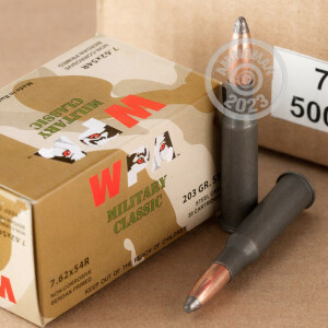 Photograph showing detail of 7.62X54R WPA MILITARY CLASSIC 203 GRAIN SP (500 ROUNDS)