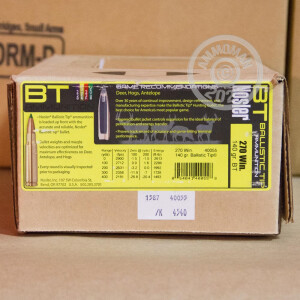 A photo of a box of Nosler Ammunition ammo in 270 Winchester.