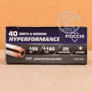 Photo detailing the 40 S&W FIOCCHI XTP 155 GRAIN JACKETED HOLLOW POINT (25 ROUNDS) for sale at AmmoMan.com.