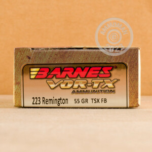 A photograph detailing the 223 Remington ammo with TSX bullets made by Barnes.