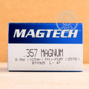 Photo detailing the 357 MAGNUM MAGTECH 125 GRAIN FMJ-FLAT (50 ROUNDS) for sale at AmmoMan.com.