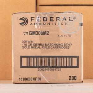 Photo detailing the 308 WIN FEDERAL GOLD MEDAL 175 GRAIN SIERRA MATCH KING HP-BT (20 ROUNDS) for sale at AmmoMan.com.