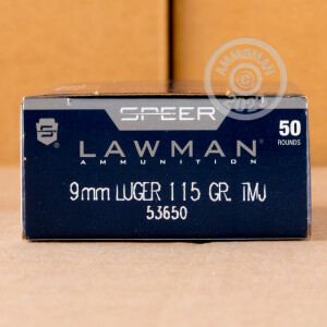 Photo detailing the 9MM LUGER SPEER LAWMAN 115 GRAIN TMJ (50 ROUNDS) for sale at AmmoMan.com.